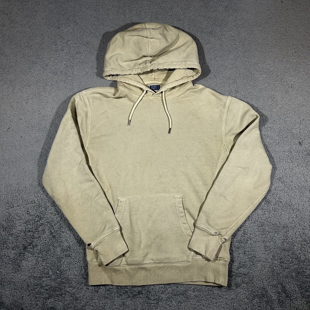 J.Crew Mens Fleece Pullover Hoodie Sweatshirt Beige Size Small Heavyweight #1915